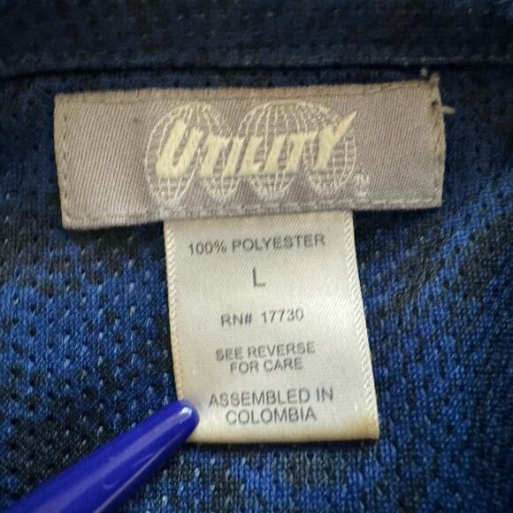 Vintage UTILITY Mens Y2K Mesh Rave Disco Short Sleeve Button Up Blue Size Large - Picture 6 of 8